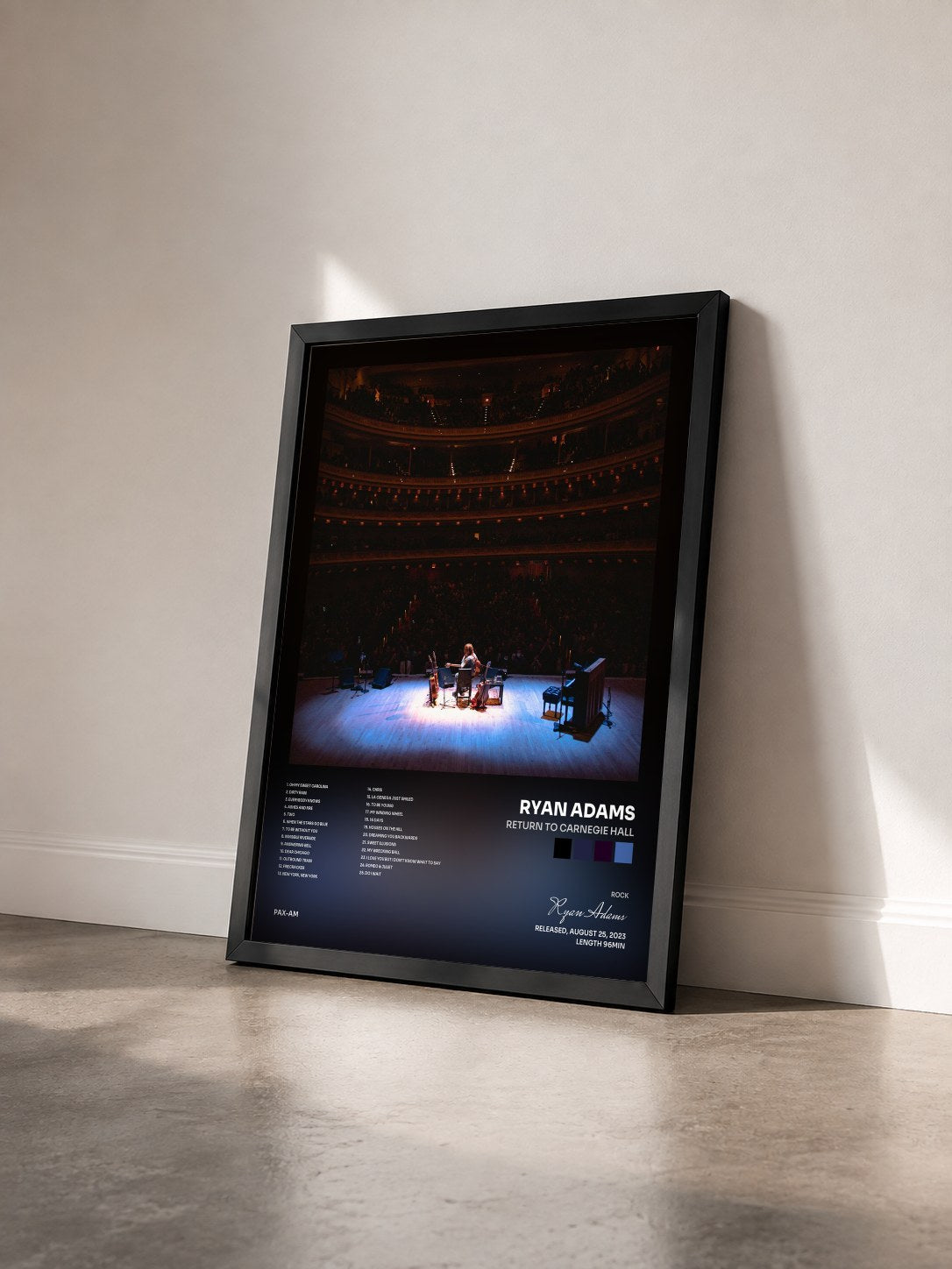 #noir Tableau de l'album Return to Carnegie Hall de Ryan Adams vu de trois quarts, cadre noir