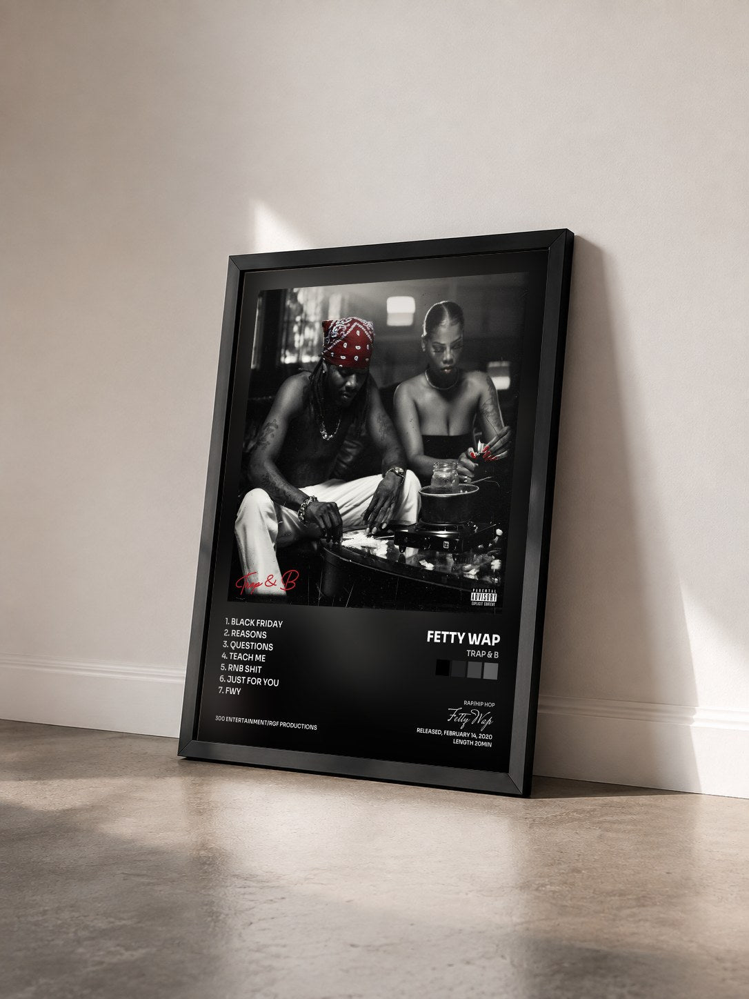 #noir Tableau de l'album Trap & B de Fetty Wap vu de trois quarts, cadre noir