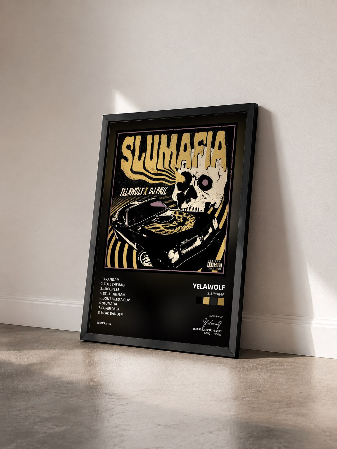 #noir Tableau de l'album Slumafia de Yelawolf vu de trois quarts, cadre noir
