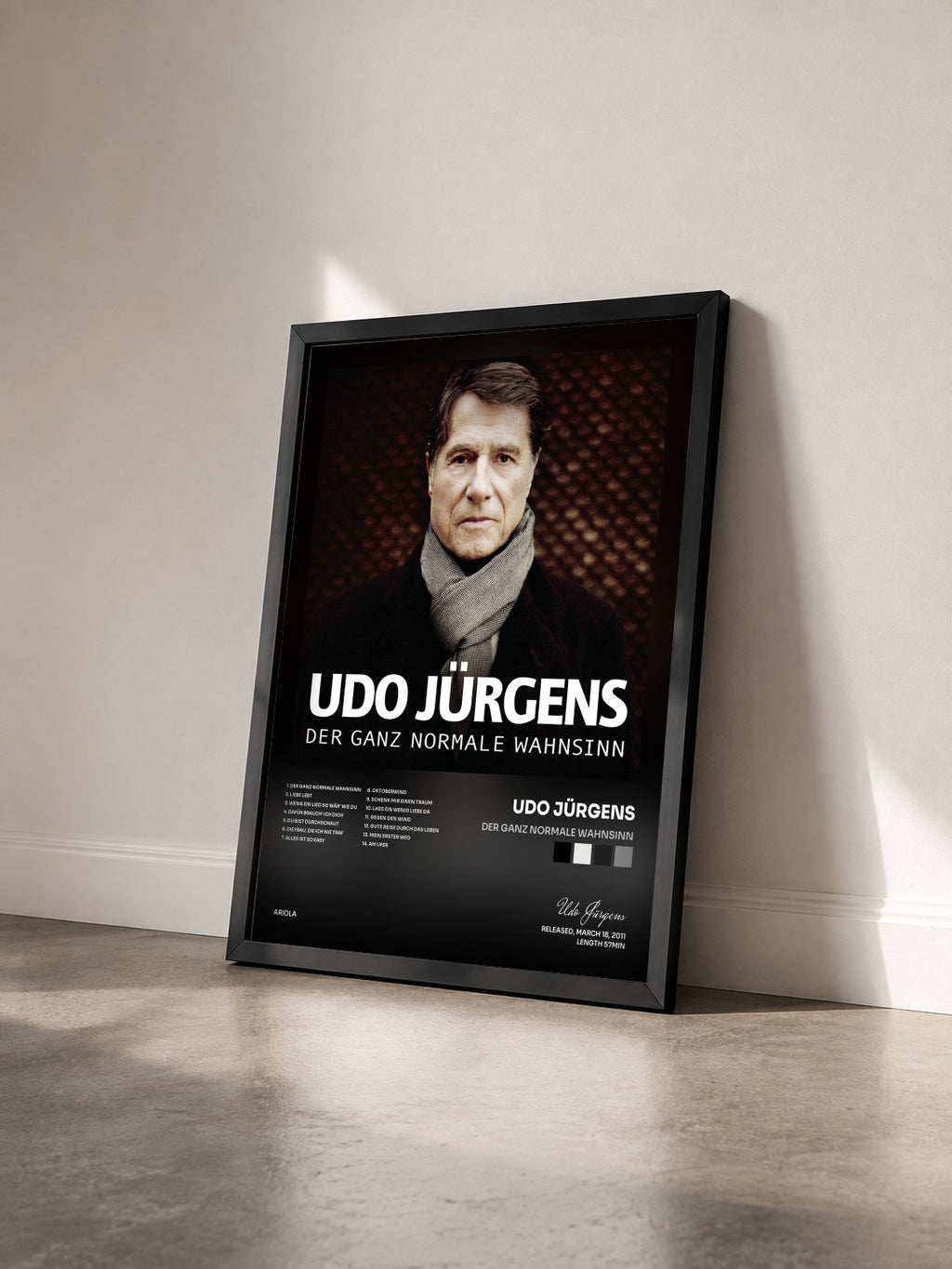 #noir Tableau de l'album Der ganz normale Wahnsinn de Udo Jürgens vu de trois quarts, cadre noir