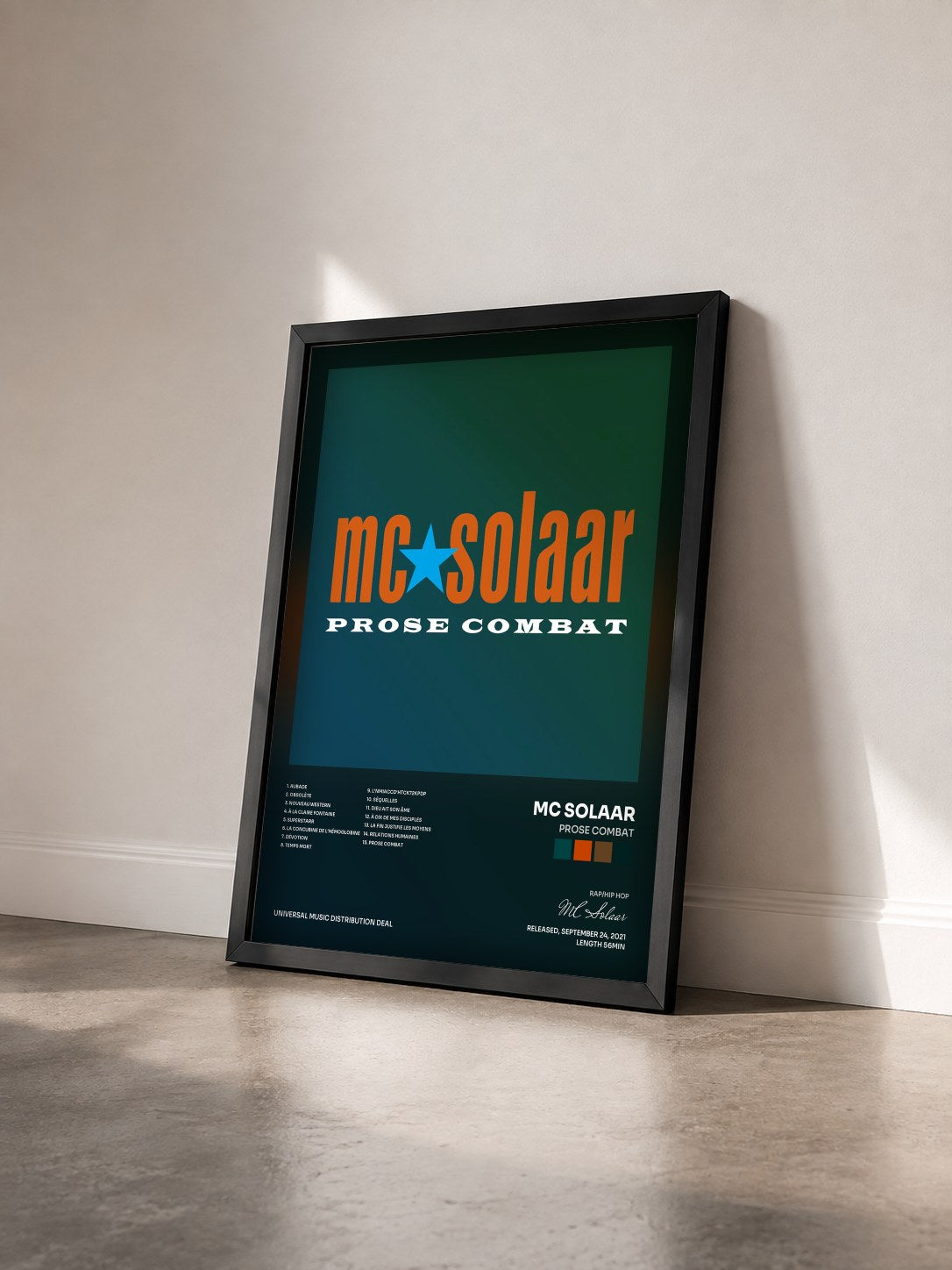 #noir Tableau de l'album Prose combat de MC Solaar vu de trois quarts, cadre noir
