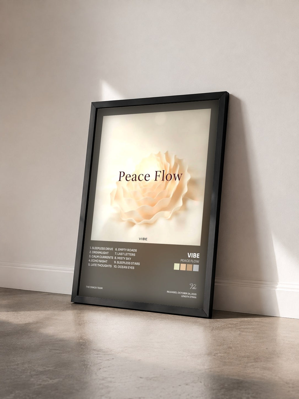 #noir Tableau de l'album Peace Flow de Vibe vu de trois quarts, cadre noir