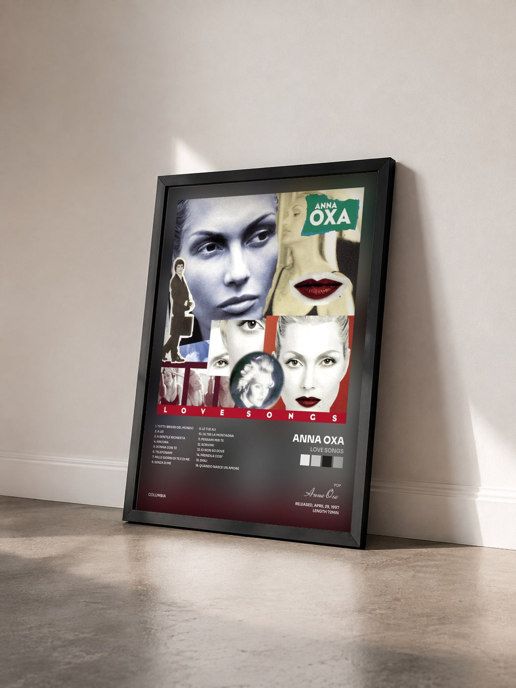 #noir Tableau de l'album Love Songs de Anna Oxa vu de trois quarts, cadre noir