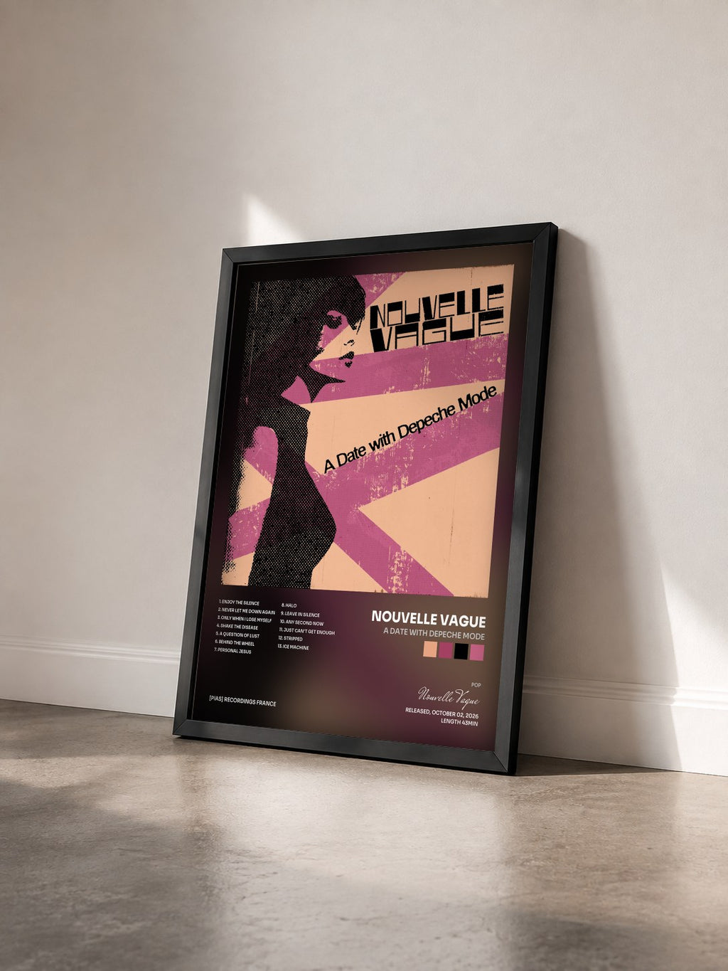 #noir Tableau de l'album A Date with Depeche Mode de Nouvelle Vague vu de trois quarts, cadre noir