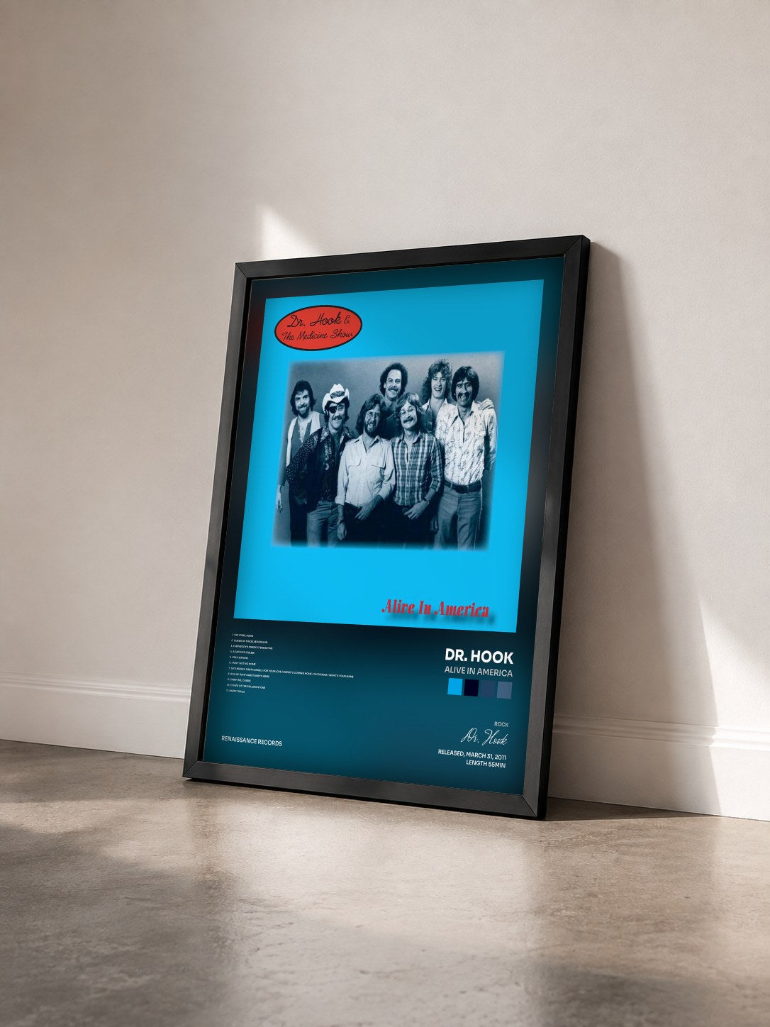 #noir Tableau de l'album Alive In America de Dr. Hook vu de trois quarts, cadre noir