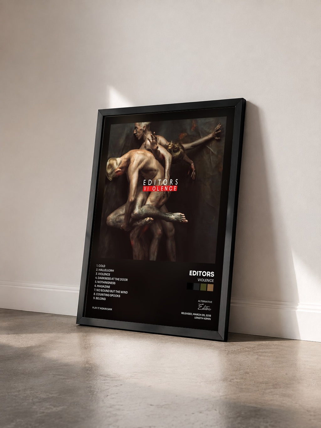 #noir Tableau de l'album Violence de Editors vu de trois quarts, cadre noir