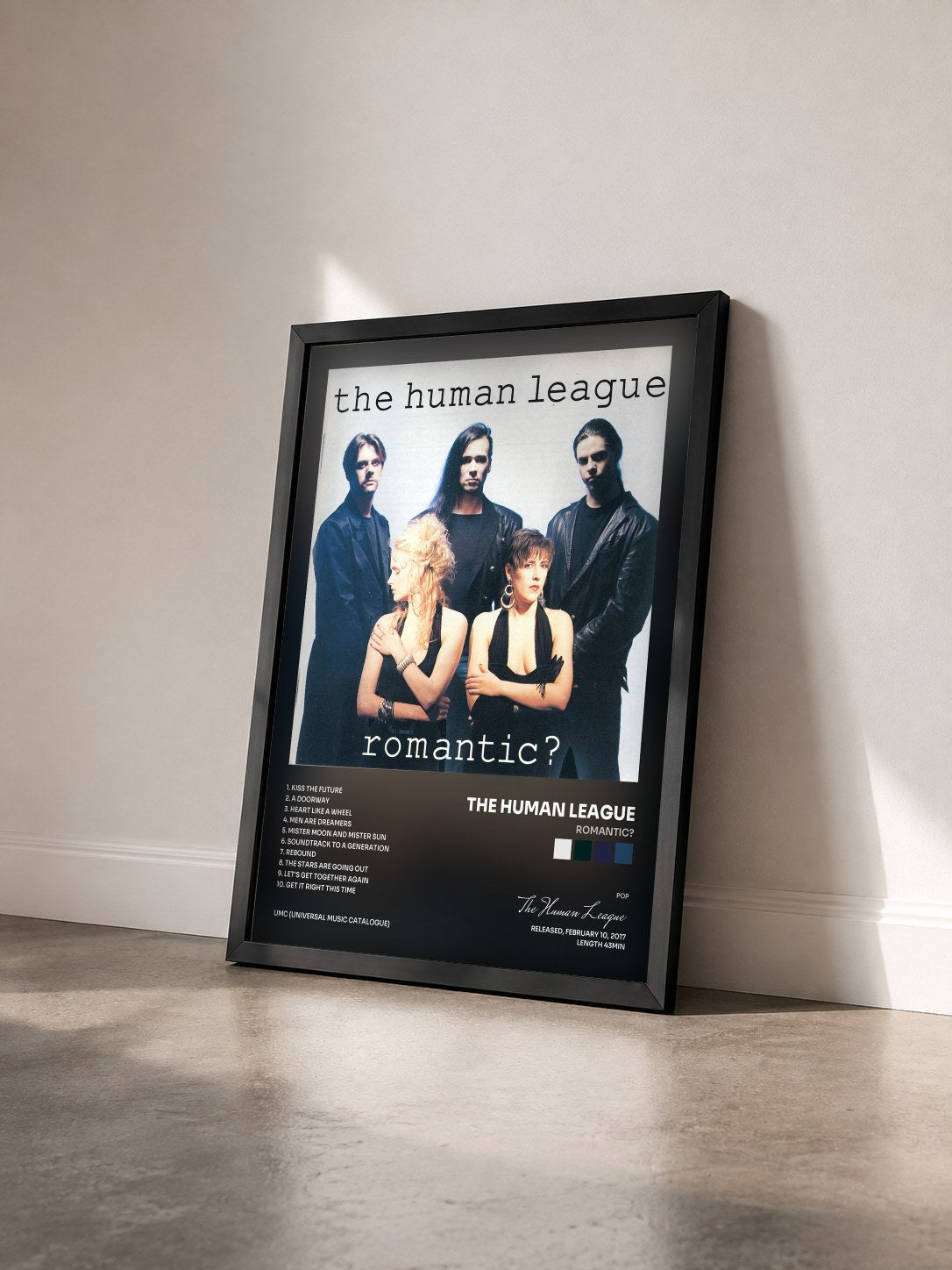 #noir Tableau de l'album Romantic? de The Human League vu de trois quarts, cadre noir