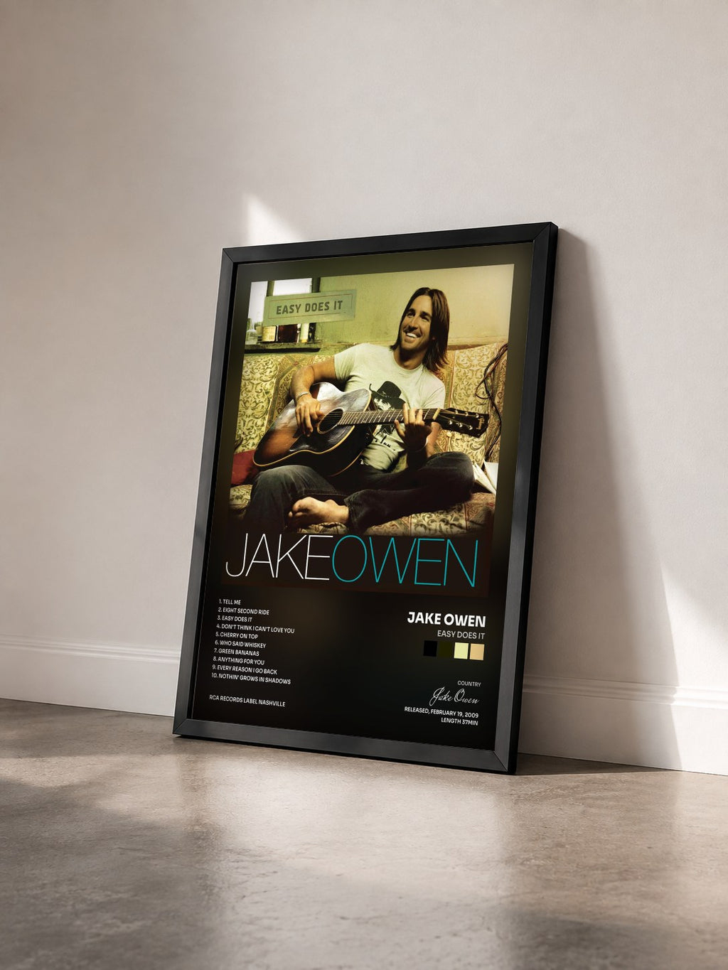 #noir Tableau de l'album Easy Does It de Jake Owen vu de trois quarts, cadre noir