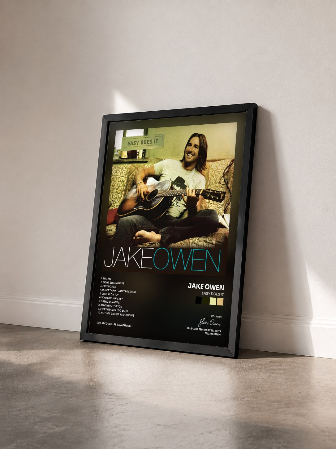 #noir Tableau de l'album Easy Does It de Jake Owen vu de trois quarts, cadre noir