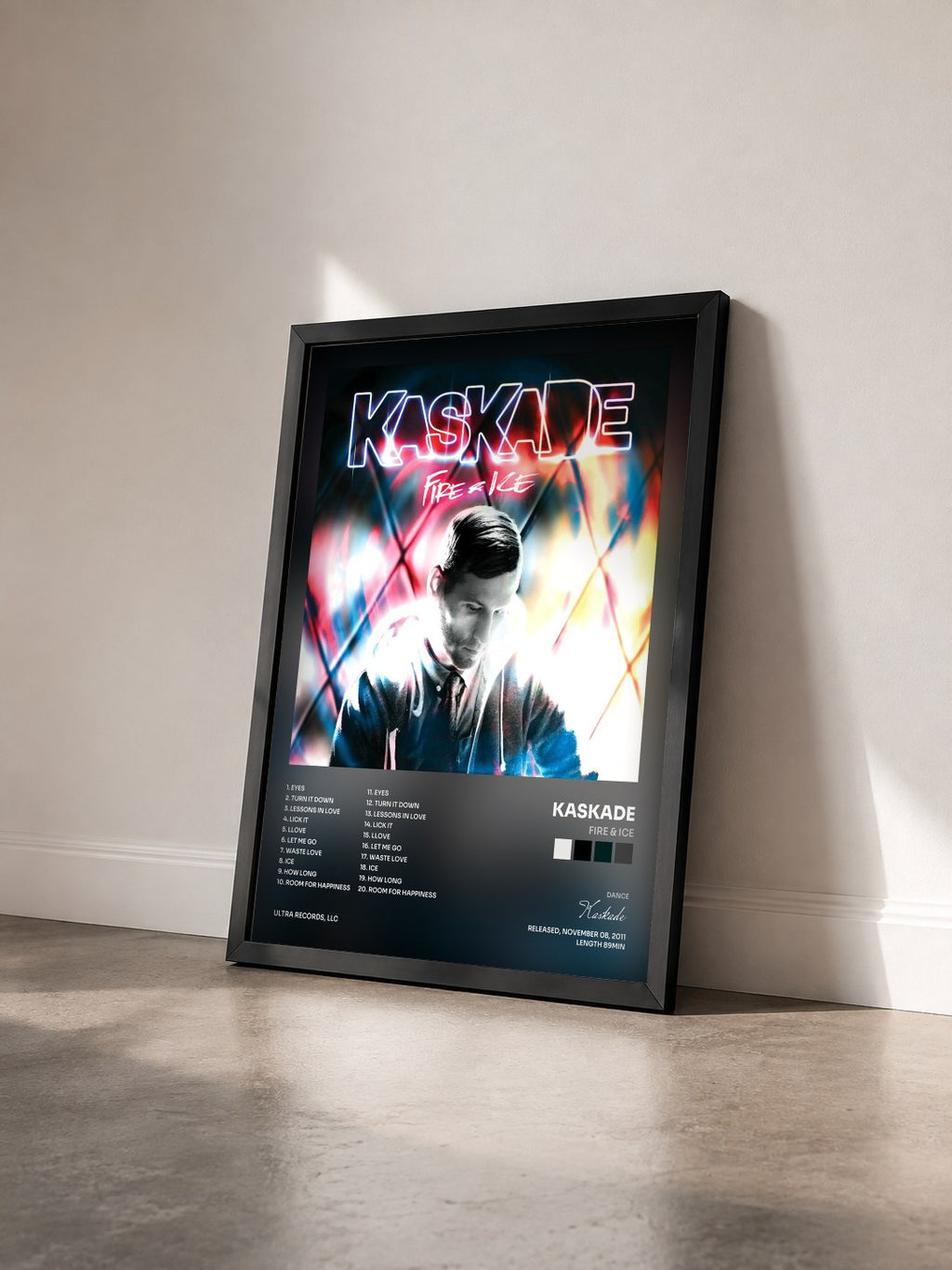 #noir Tableau de l'album Fire & Ice de Kaskade vu de trois quarts, cadre noir