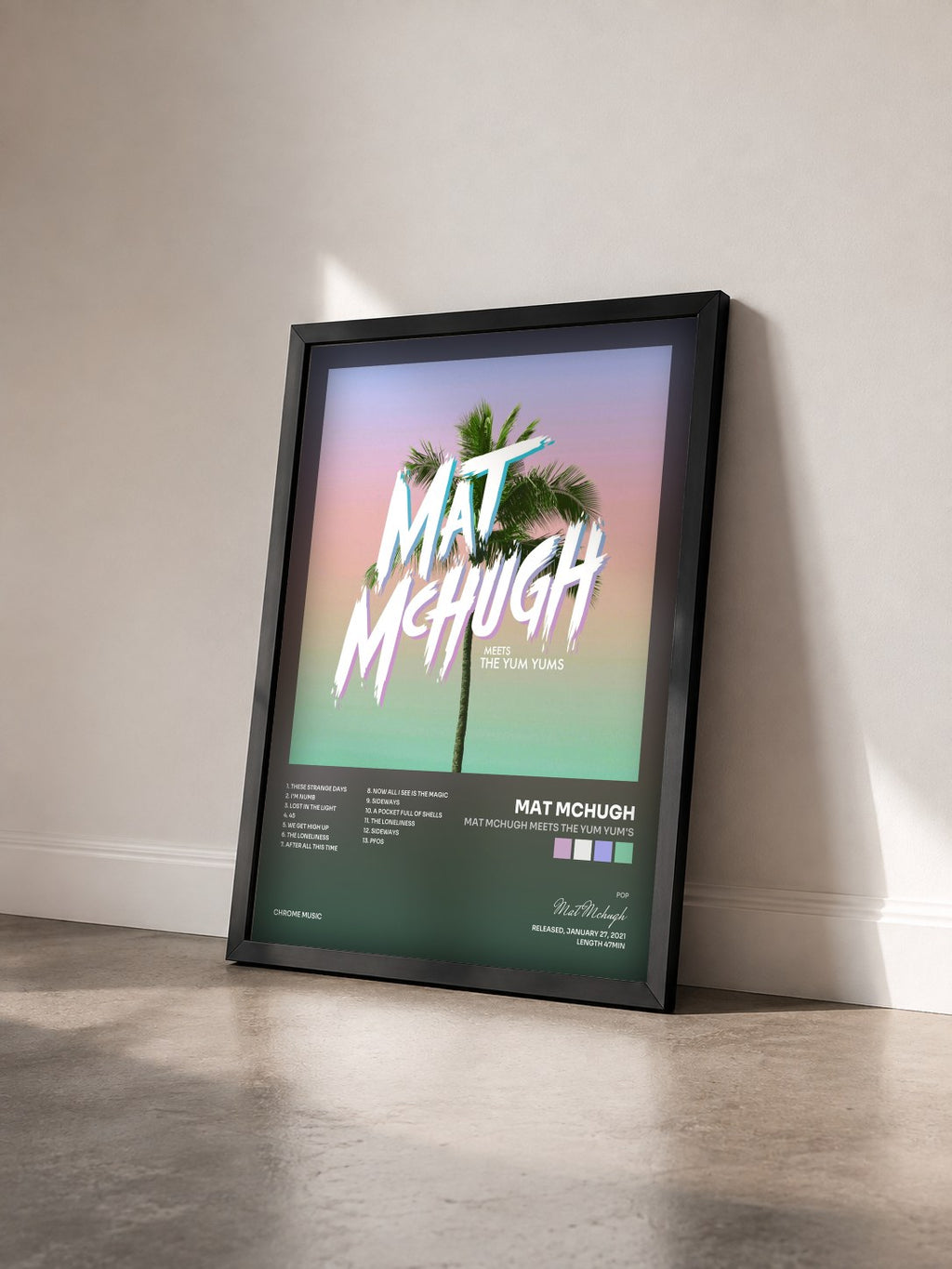 #noir Tableau de l'album Mat McHugh meets The YUM YUM's de Mat Mchugh vu de trois quarts, cadre noir