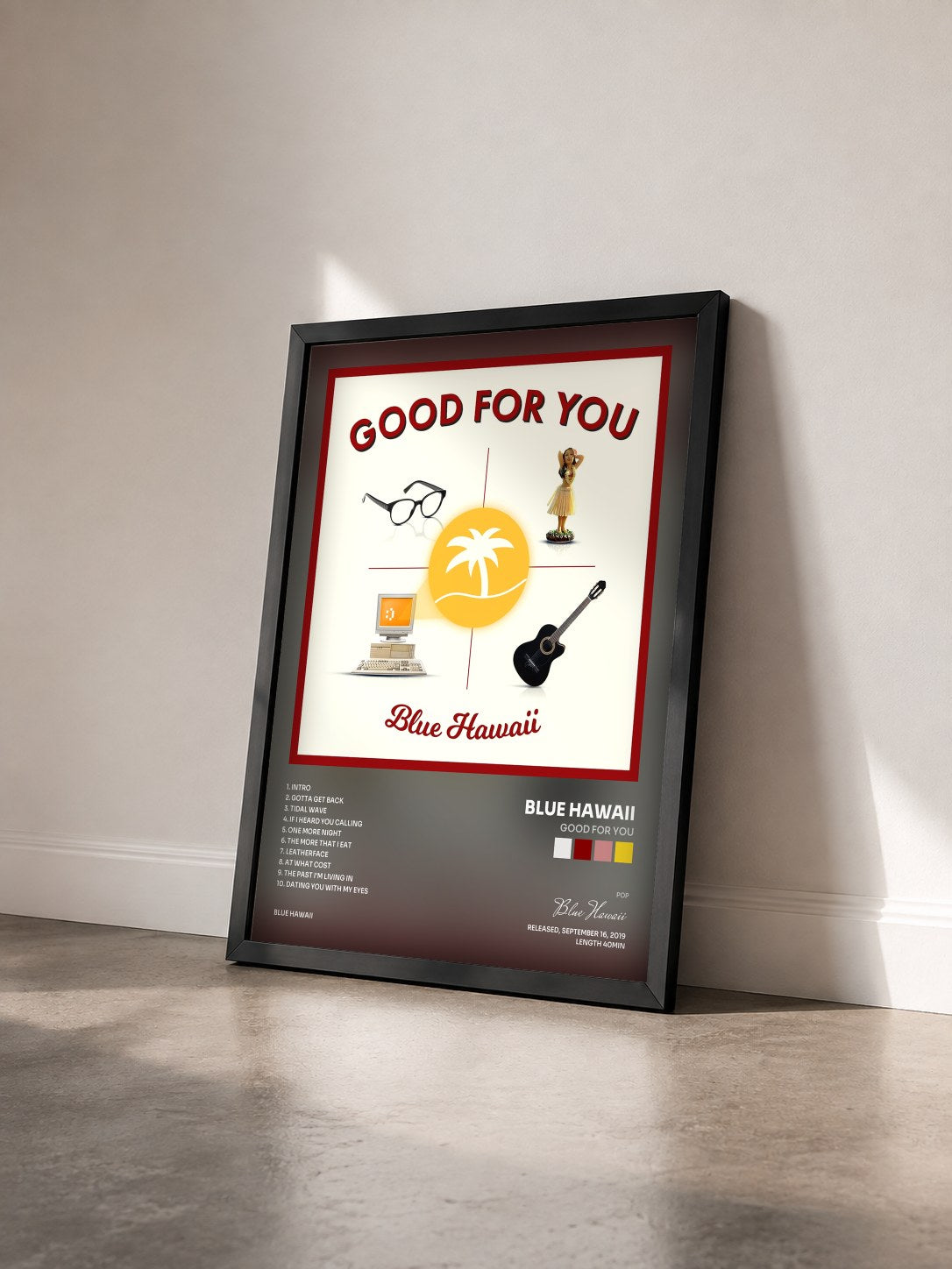 #noir Tableau de l'album Good for You de Blue Hawaii vu de trois quarts, cadre noir