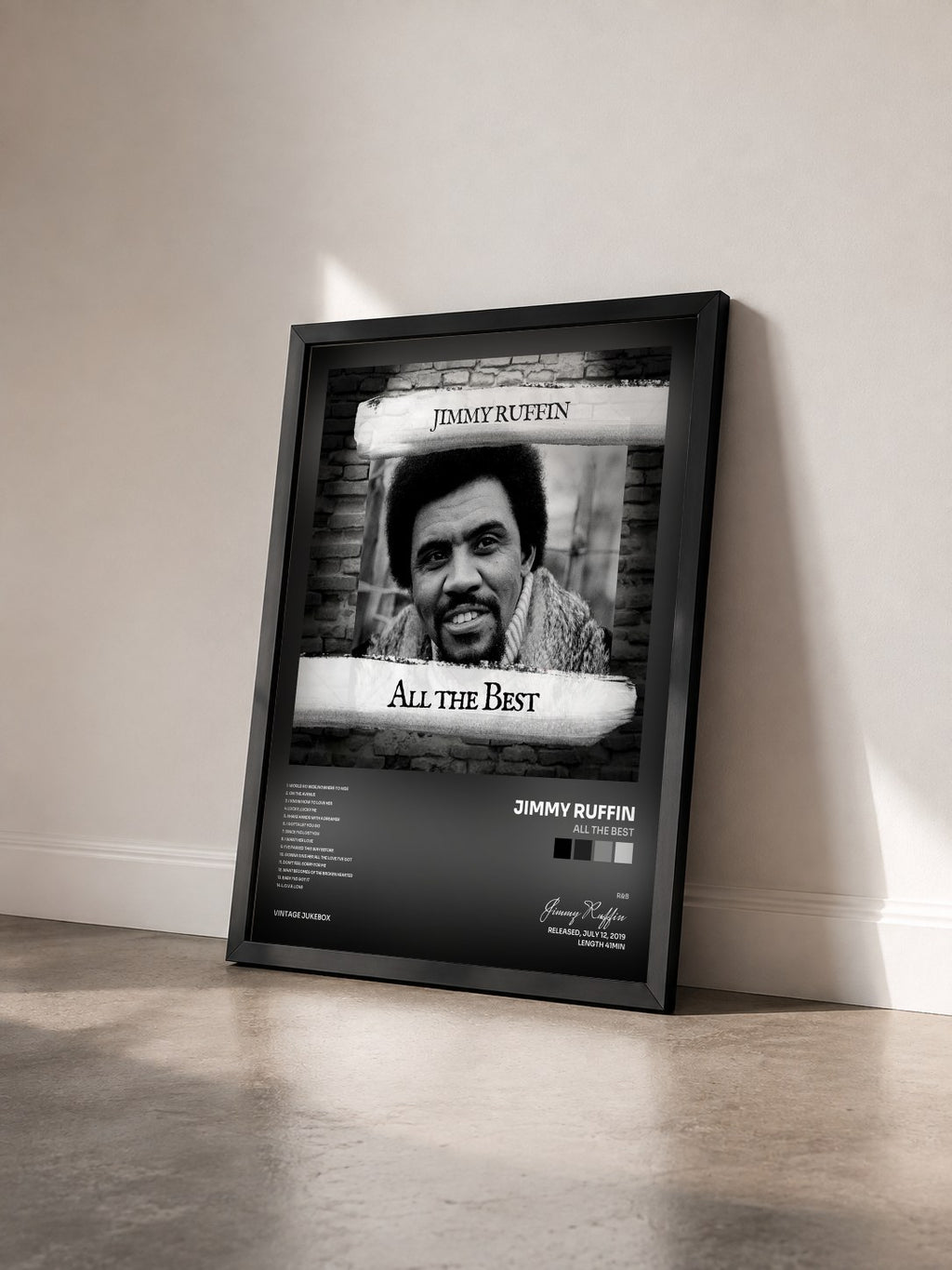 #noir Tableau de l'album All the Best de Jimmy Ruffin vu de trois quarts, cadre noir