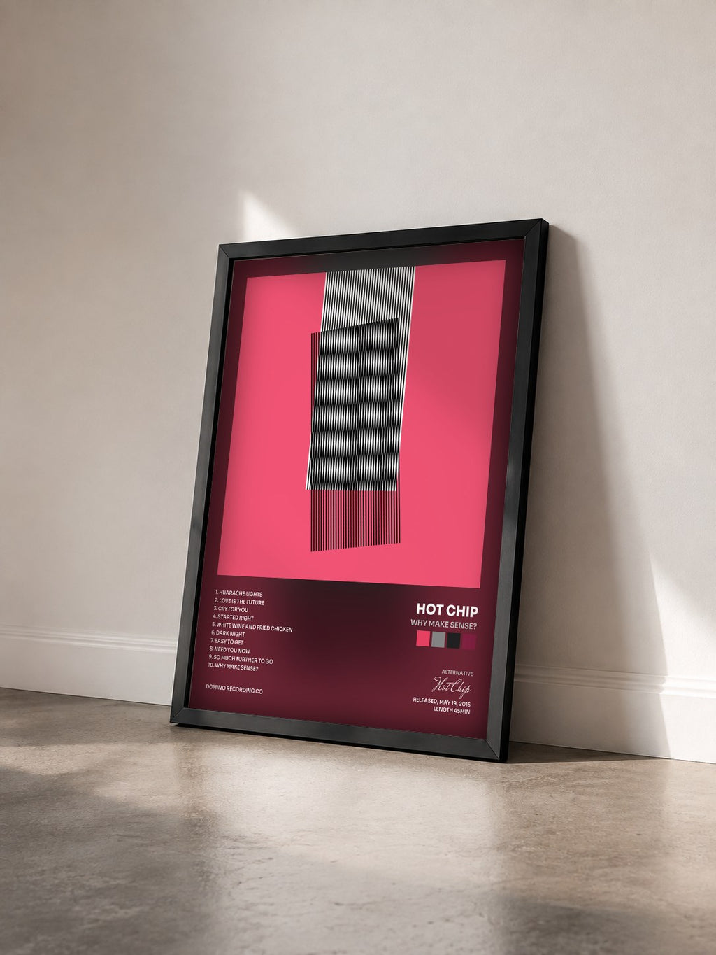 #noir Tableau de l'album Why Make Sense? de Hot Chip vu de trois quarts, cadre noir