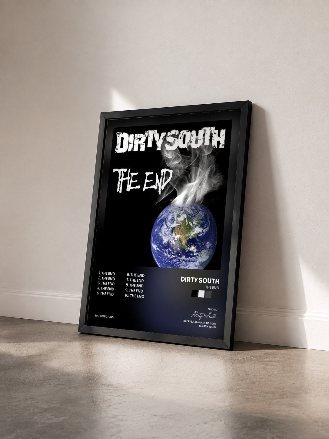 #noir Tableau de l'album The End de Dirty South vu de trois quarts, cadre noir