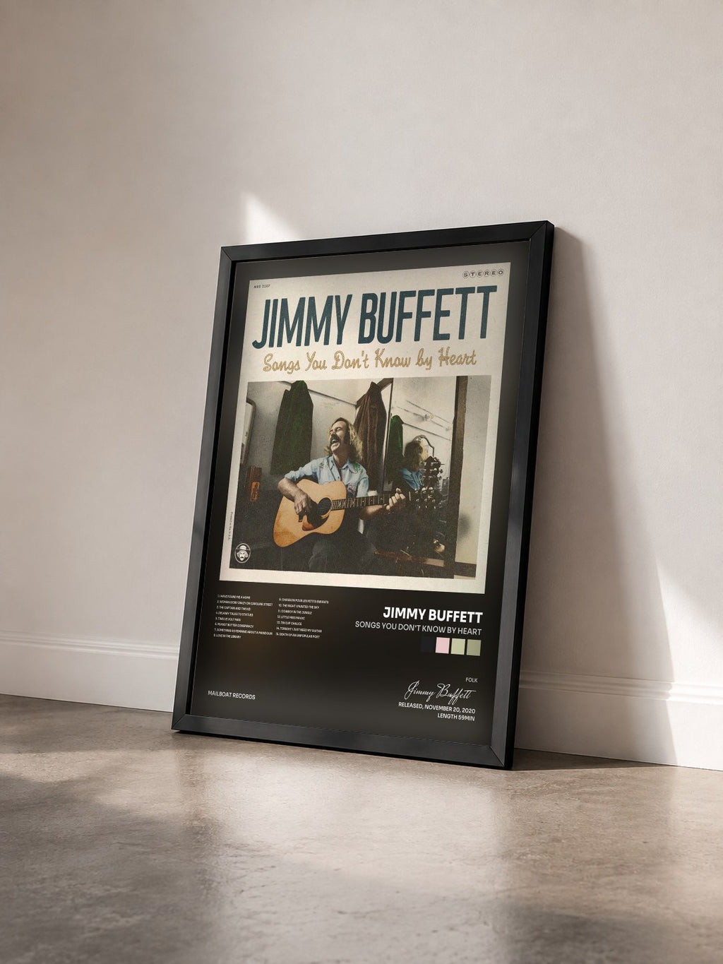 #noir Tableau de l'album Songs You Don't Know By Heart de Jimmy Buffett vu de trois quarts, cadre noir