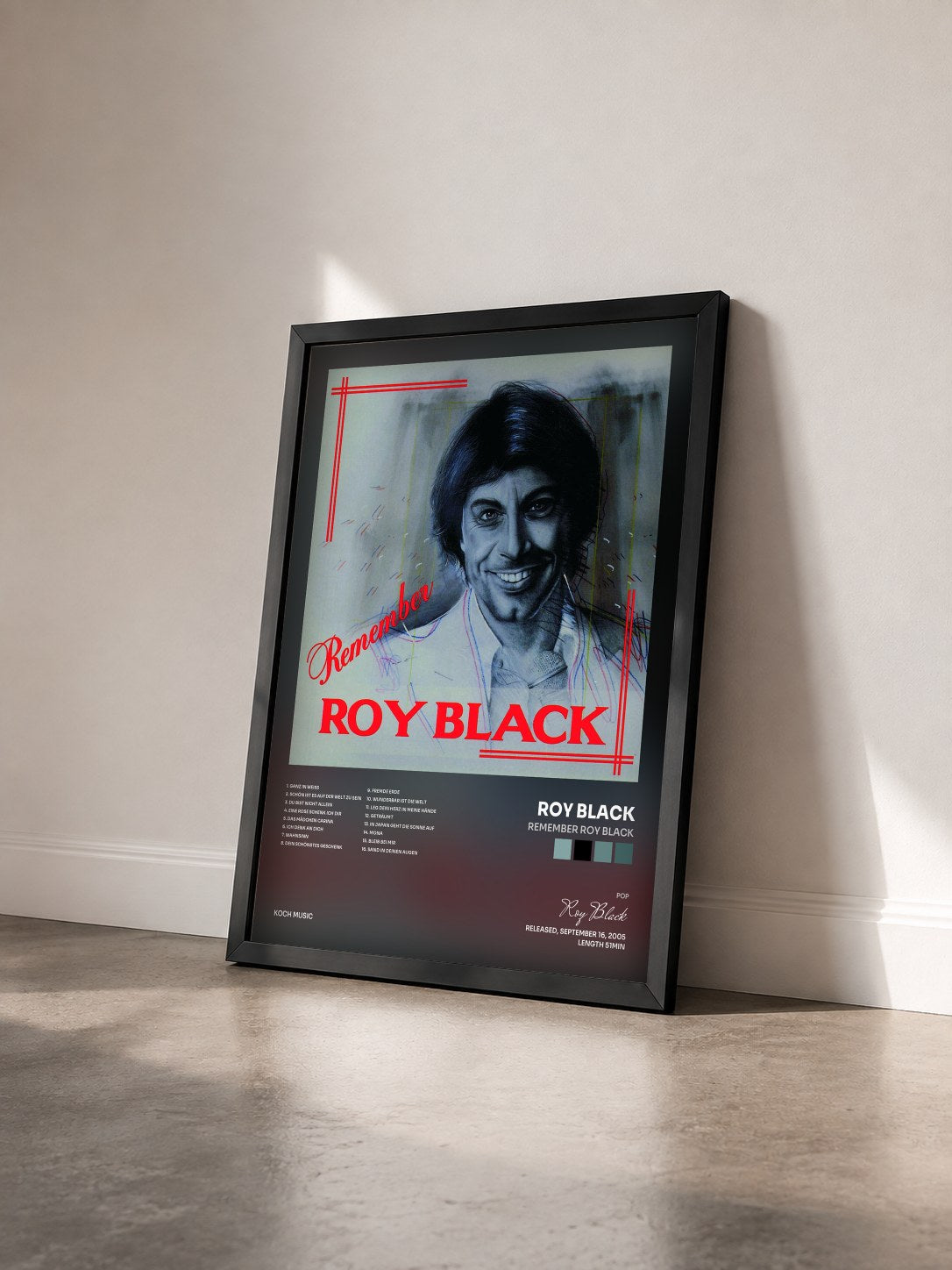 #noir Tableau de l'album Remember Roy Black de Roy Black vu de trois quarts, cadre noir