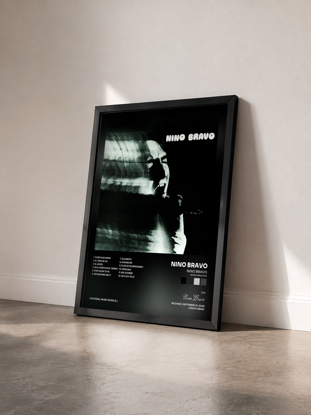 #noir Tableau de l'album Nino Bravo (Remastered 2016) de Nino Bravo vu de trois quarts, cadre noir