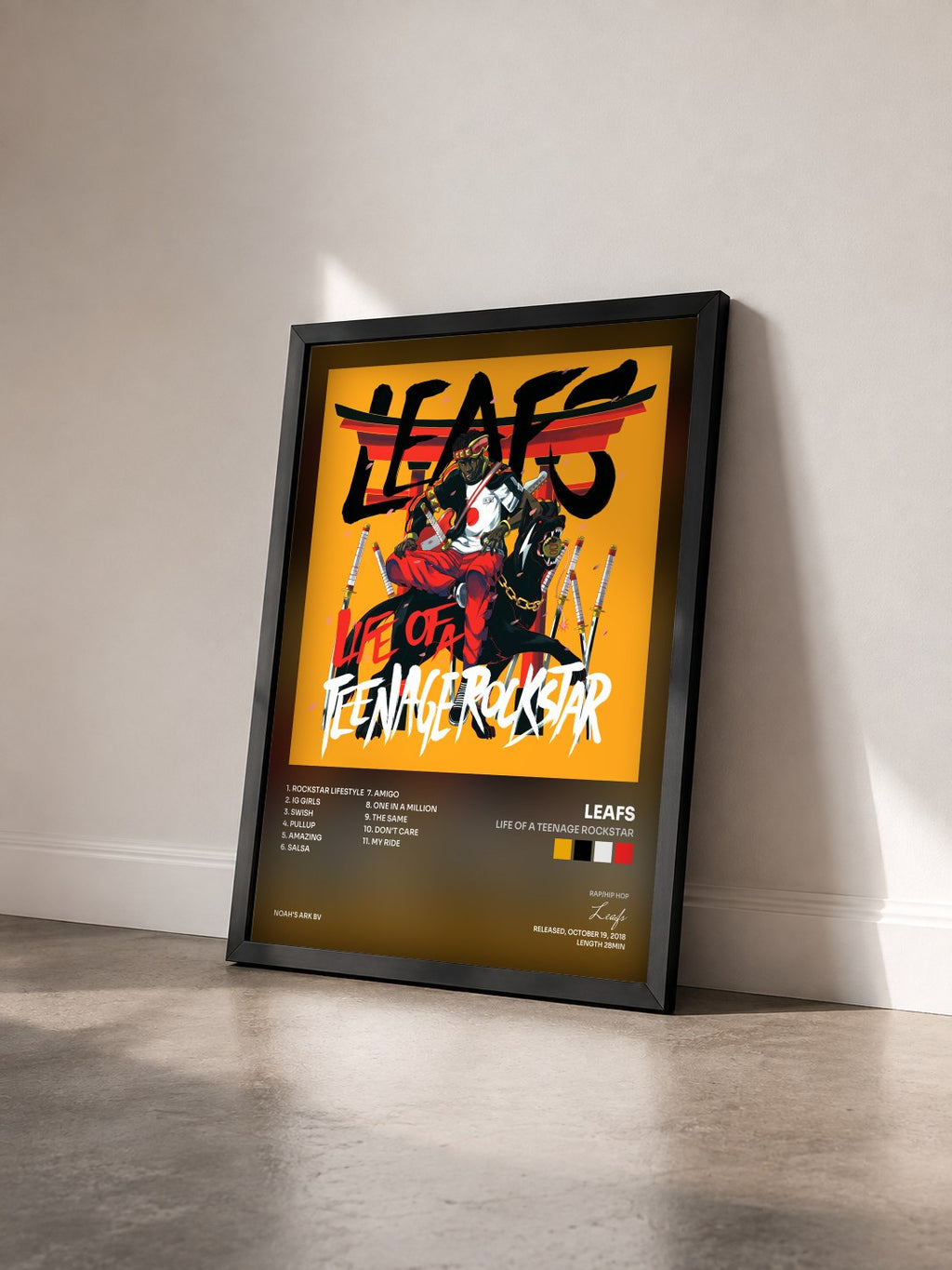 #noir Tableau de l'album Life Of A Teenage Rockstar de Leafs vu de trois quarts, cadre noir