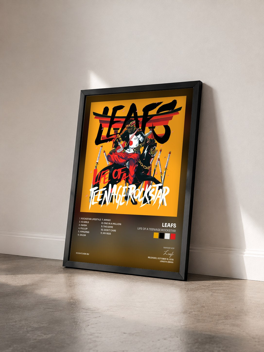 #noir Tableau de l'album Life Of A Teenage Rockstar de Leafs vu de trois quarts, cadre noir