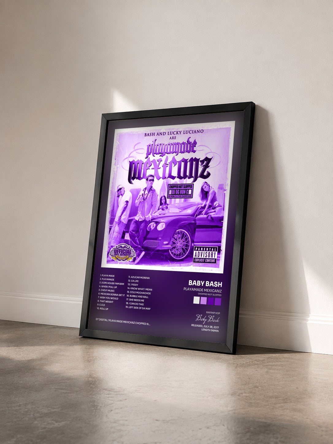 #noir Tableau de l'album Playamade Mexicanz (Chopped Not Slopped) de Baby Bash vu de trois quarts, cadre noir
