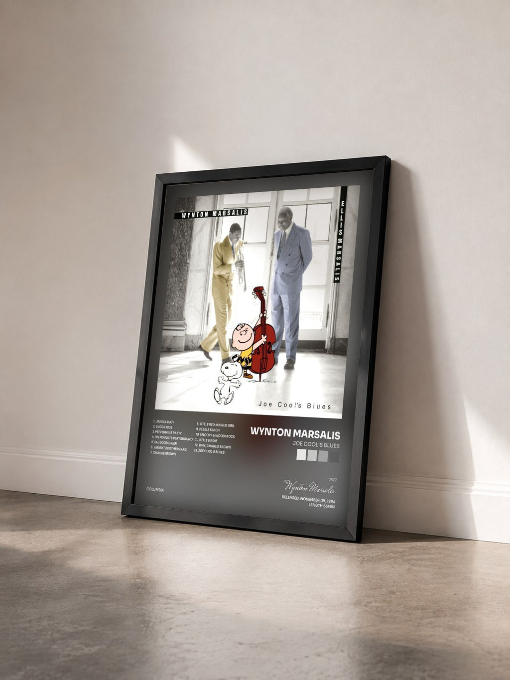 #noir Tableau de l'album Joe Cool's Blues de Wynton Marsalis vu de trois quarts, cadre noir