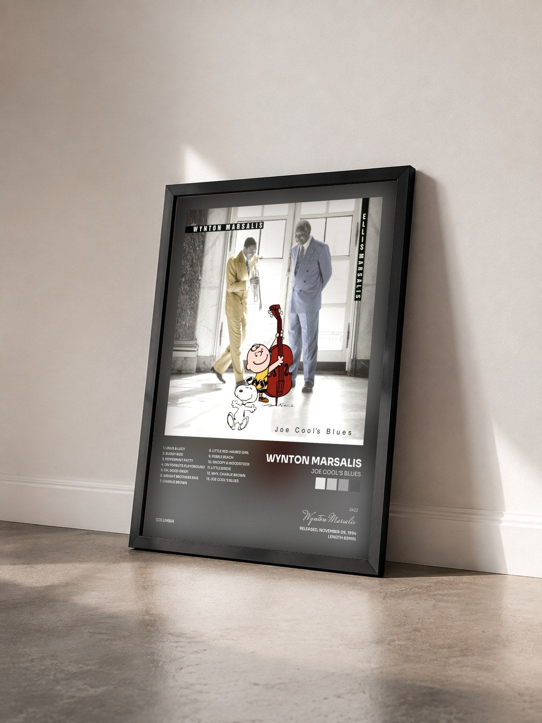 #noir Tableau de l'album Joe Cool's Blues de Wynton Marsalis vu de trois quarts, cadre noir