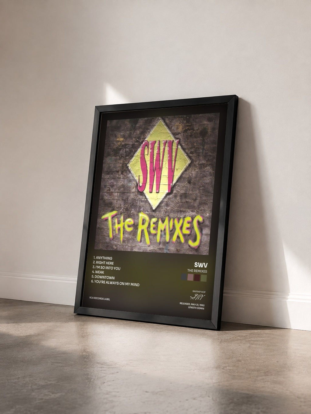 #noir Tableau de l'album The Remixes de SWV vu de trois quarts, cadre noir