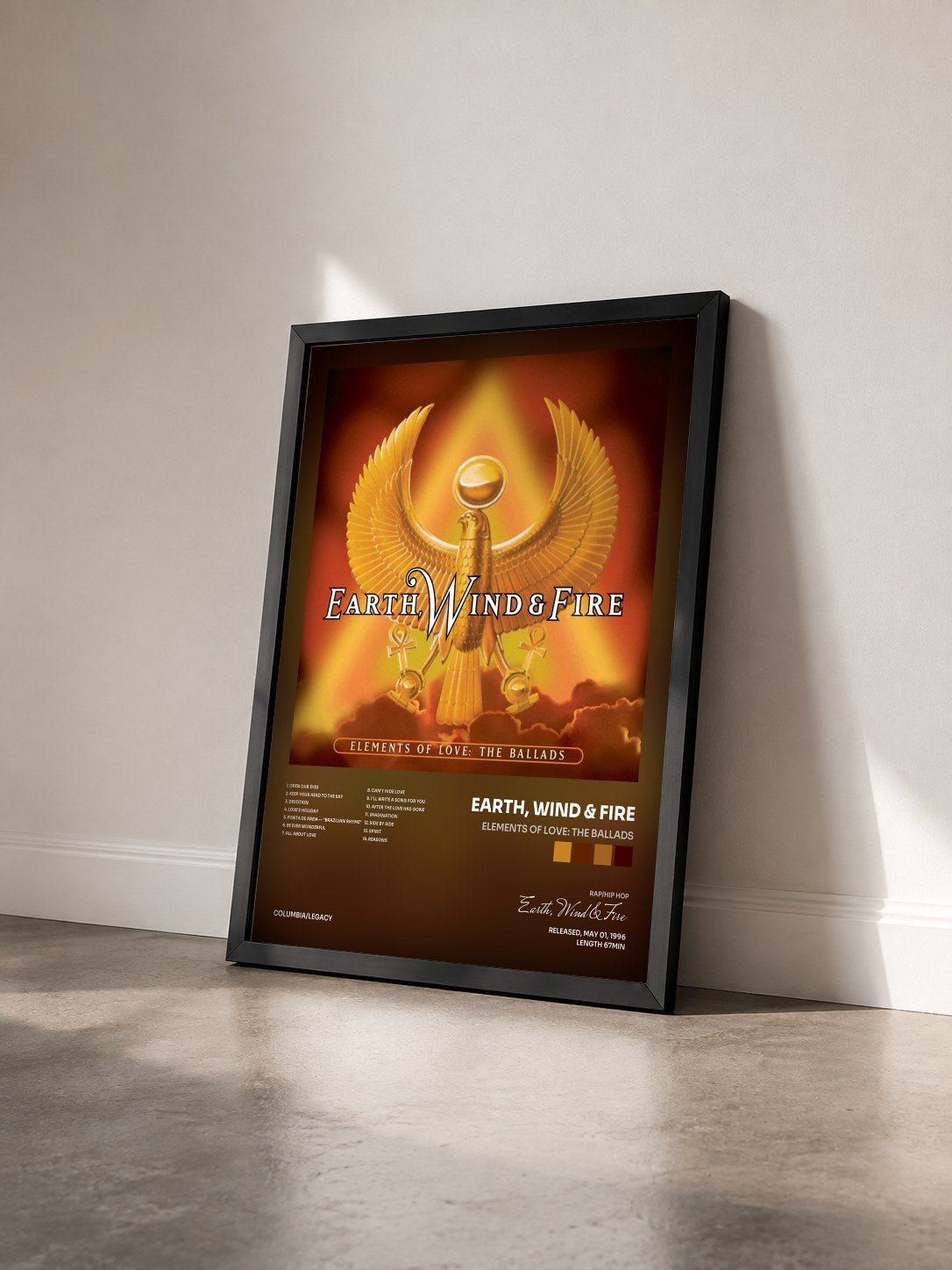 #noir Tableau de l'album Elements Of Love: The Ballads de Earth, Wind & Fire vu de trois quarts, cadre noir
