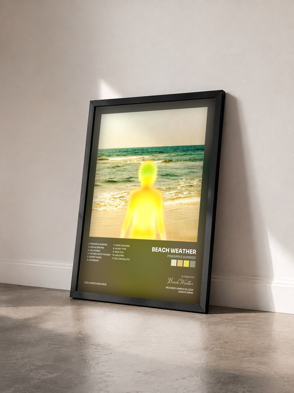 #noir Tableau de l'album Pineapple Sunrise de Beach Weather vu de trois quarts, cadre noir