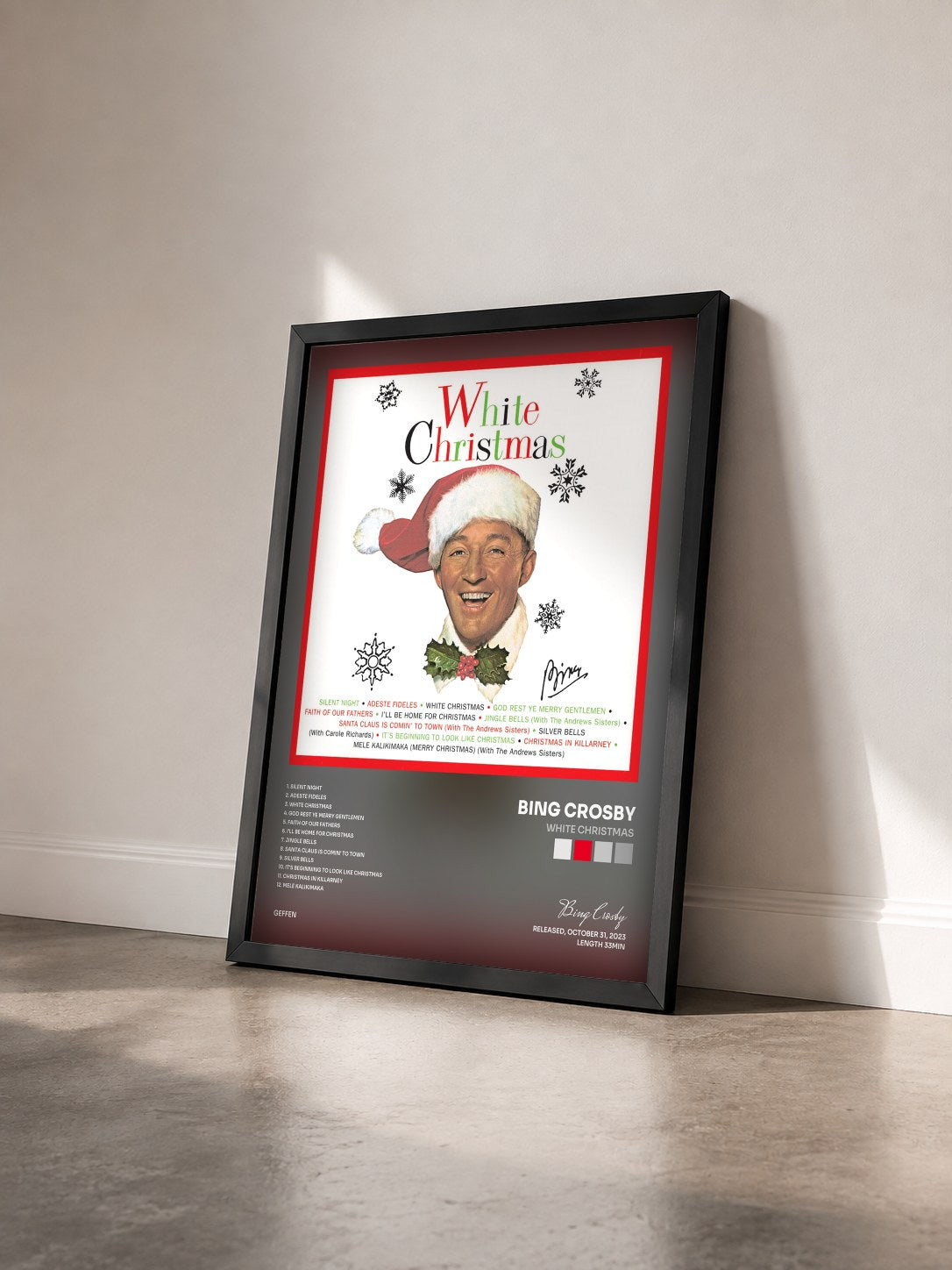 #noir Tableau de l'album White Christmas de Bing Crosby vu de trois quarts, cadre noir