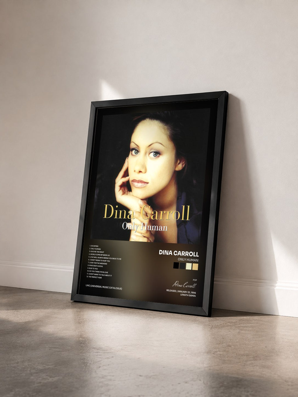 #noir Tableau de l'album Only Human de Dina Carroll vu de trois quarts, cadre noir