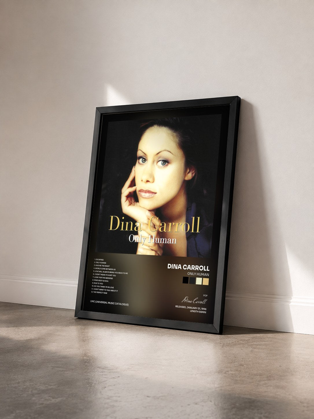 #noir Tableau de l'album Only Human de Dina Carroll vu de trois quarts, cadre noir