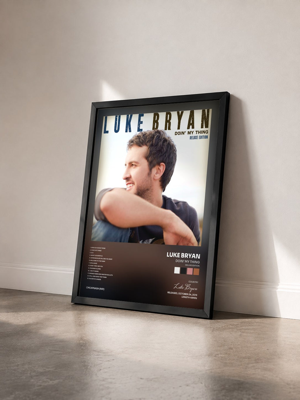 #noir Tableau de l'album Doin’ My Thing (Deluxe Edition) de Luke Bryan vu de trois quarts, cadre noir