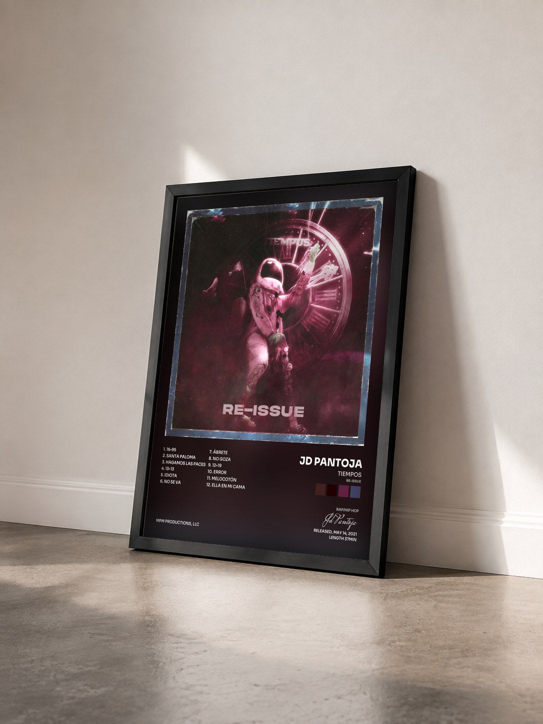 #noir Tableau de l'album Tiempos (Re-Issue) de Jd Pantoja vu de trois quarts, cadre noir