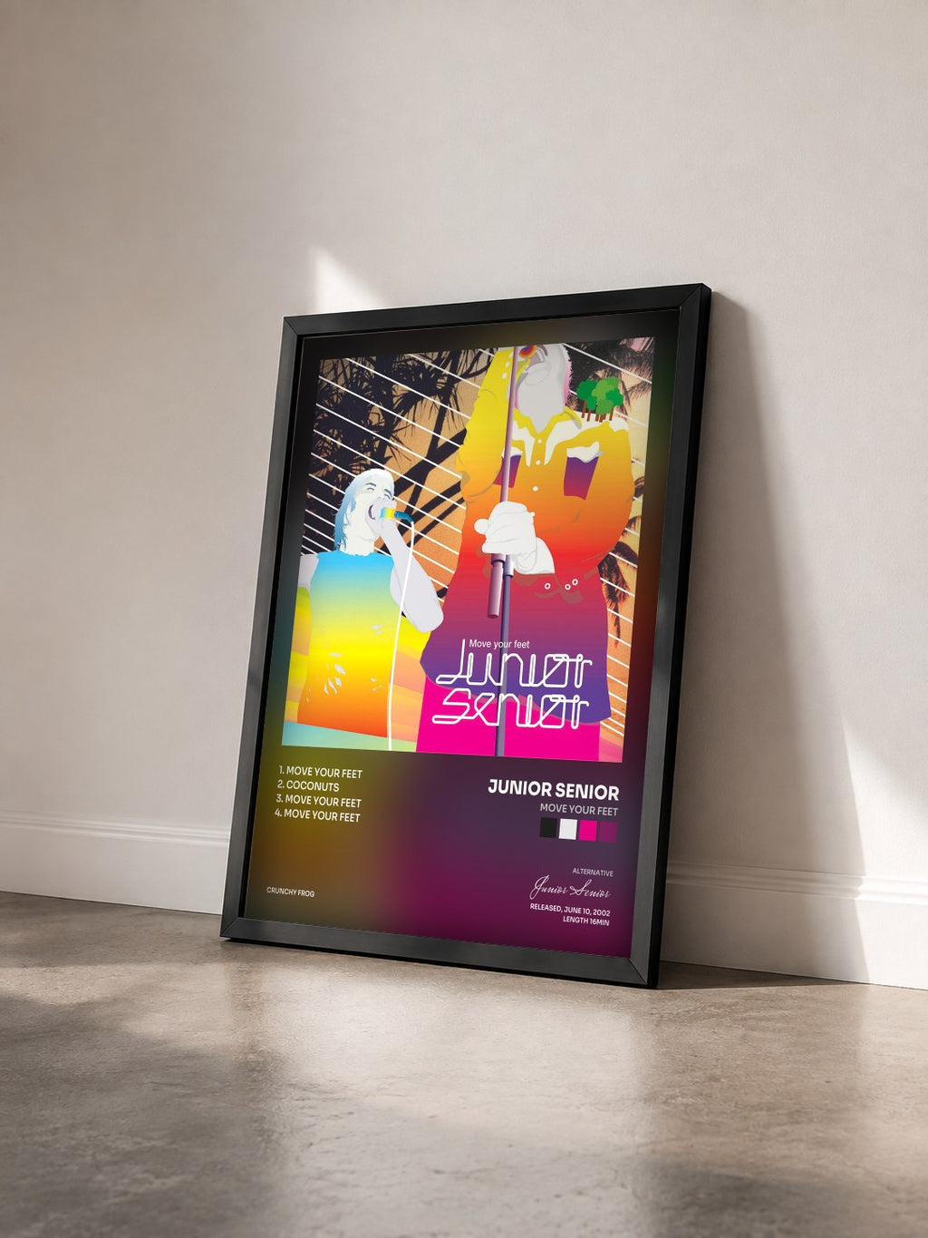 #noir Tableau de l'album Move Your Feet de Junior Senior vu de trois quarts, cadre noir