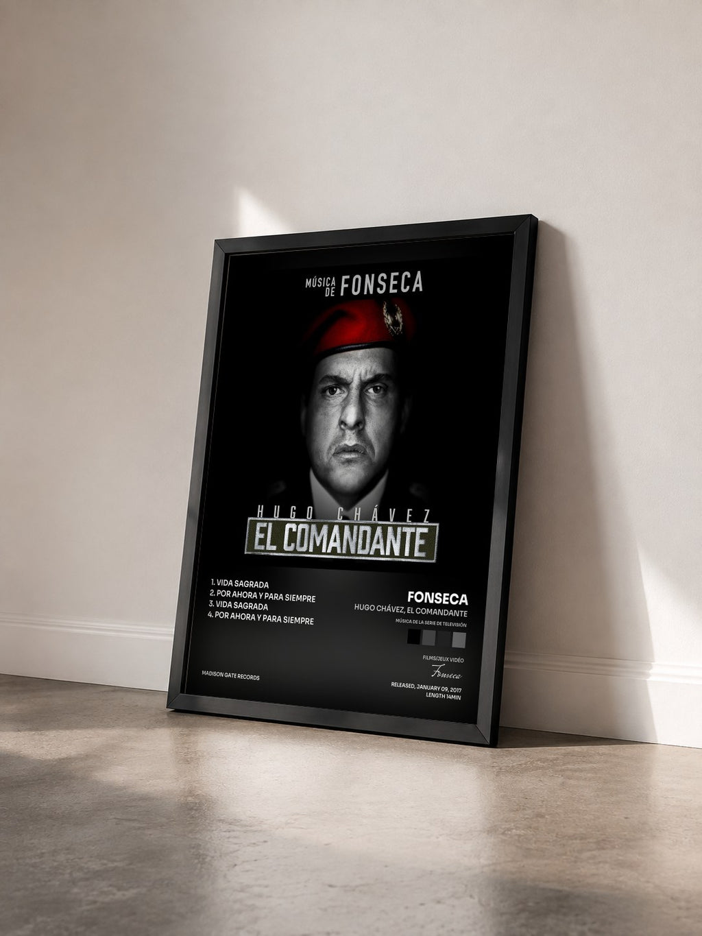 #noir Tableau de l'album Hugo Chávez, El Comandante (Música de la Serie de Televisión) de Fonseca vu de trois quarts, cadre noir