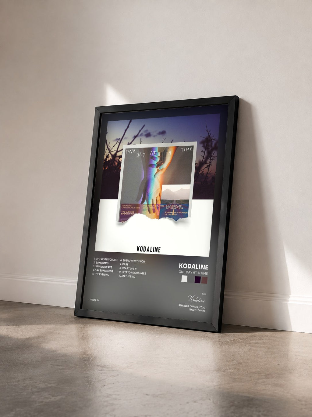 #noir Tableau de l'album One Day At A Time de Kodaline vu de trois quarts, cadre noir