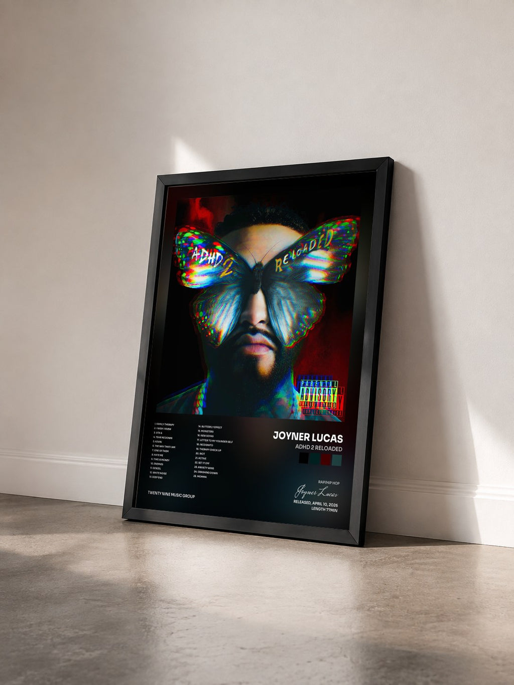 #noir Tableau de l'album ADHD 2 Reloaded de Joyner Lucas vu de trois quarts, cadre noir