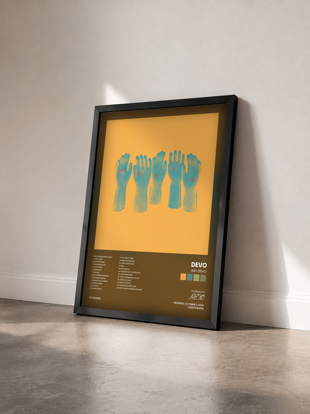 #noir Tableau de l'album Art Devo de DEVO vu de trois quarts, cadre noir