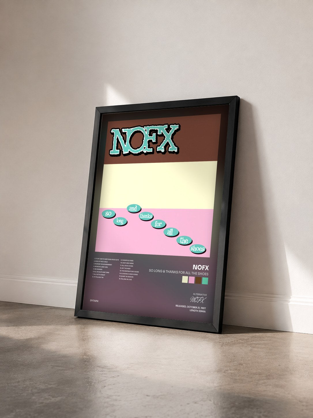 #noir Tableau de l'album So Long & Thanks For All The Shoes de NOFX vu de trois quarts, cadre noir