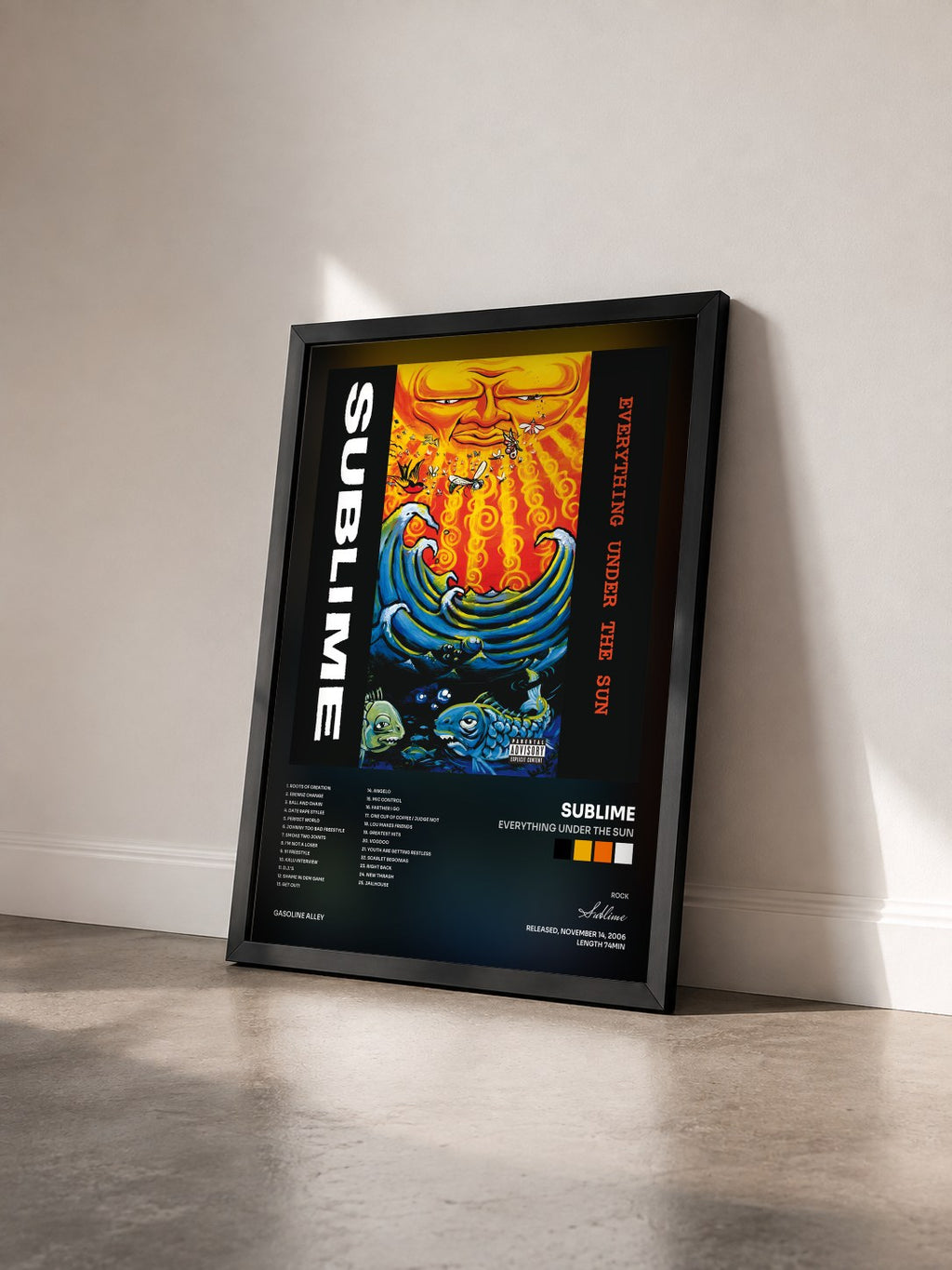 #noir Tableau de l'album Everything Under The Sun de Sublime vu de trois quarts, cadre noir