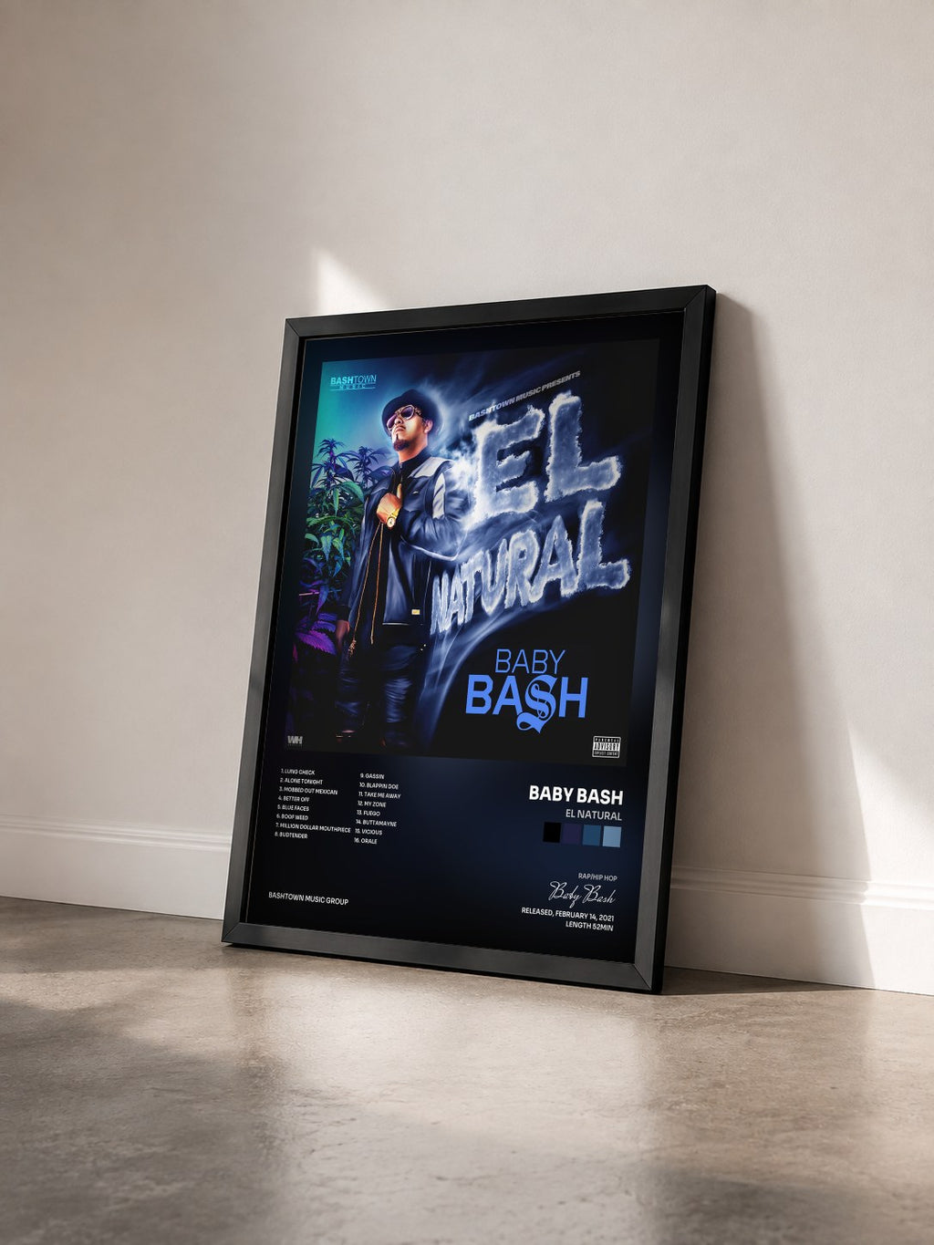 #noir Tableau de l'album El Natural de Baby Bash vu de trois quarts, cadre noir