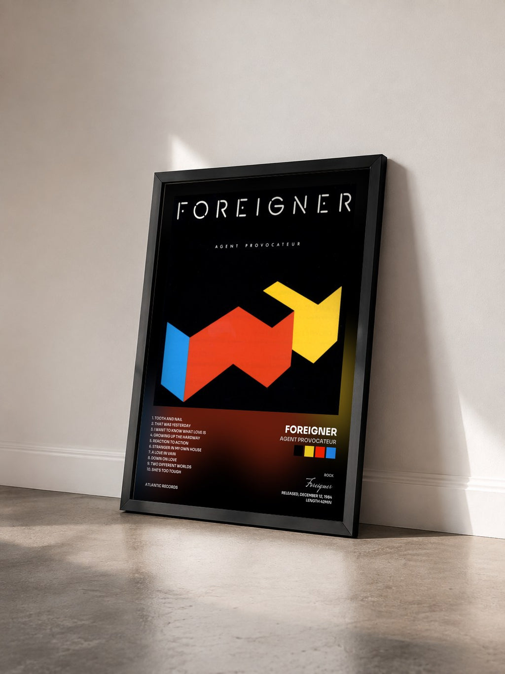 #noir Tableau de l'album Agent Provocateur de Foreigner vu de trois quarts, cadre noir