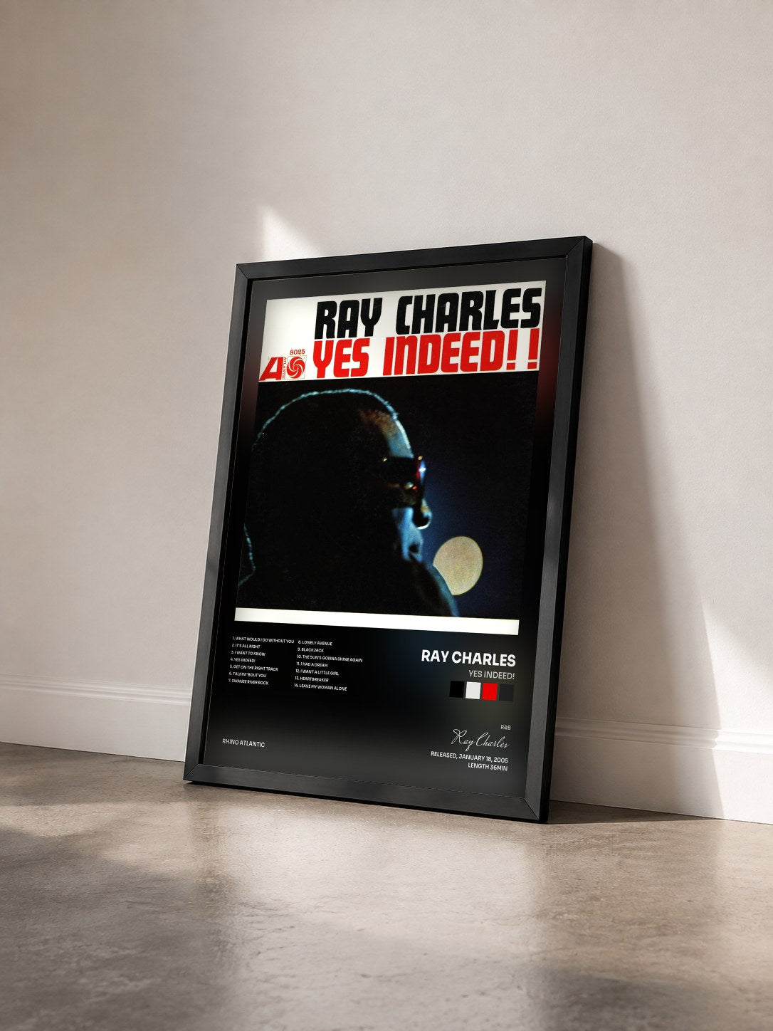 #noir Tableau de l'album Yes Indeed! de Ray Charles vu de trois quarts, cadre noir