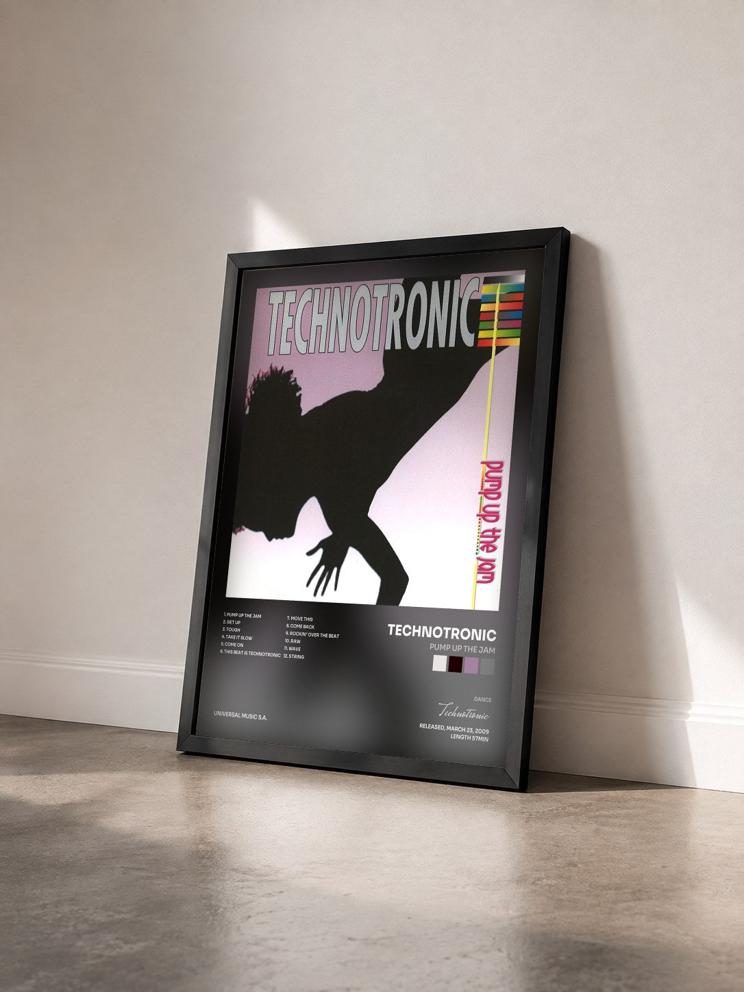 #noir Tableau de l'album Pump Up The Jam de Technotronic vu de trois quarts, cadre noir