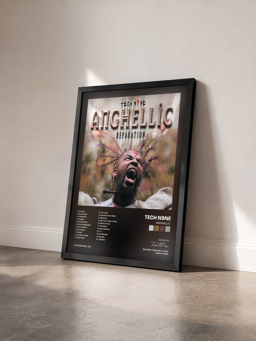#noir Tableau de l'album Anghellic de Tech N9ne vu de trois quarts, cadre noir