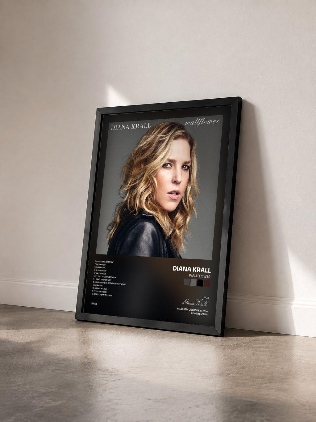 #noir Tableau de l'album Wallflower de Diana Krall vu de trois quarts, cadre noir