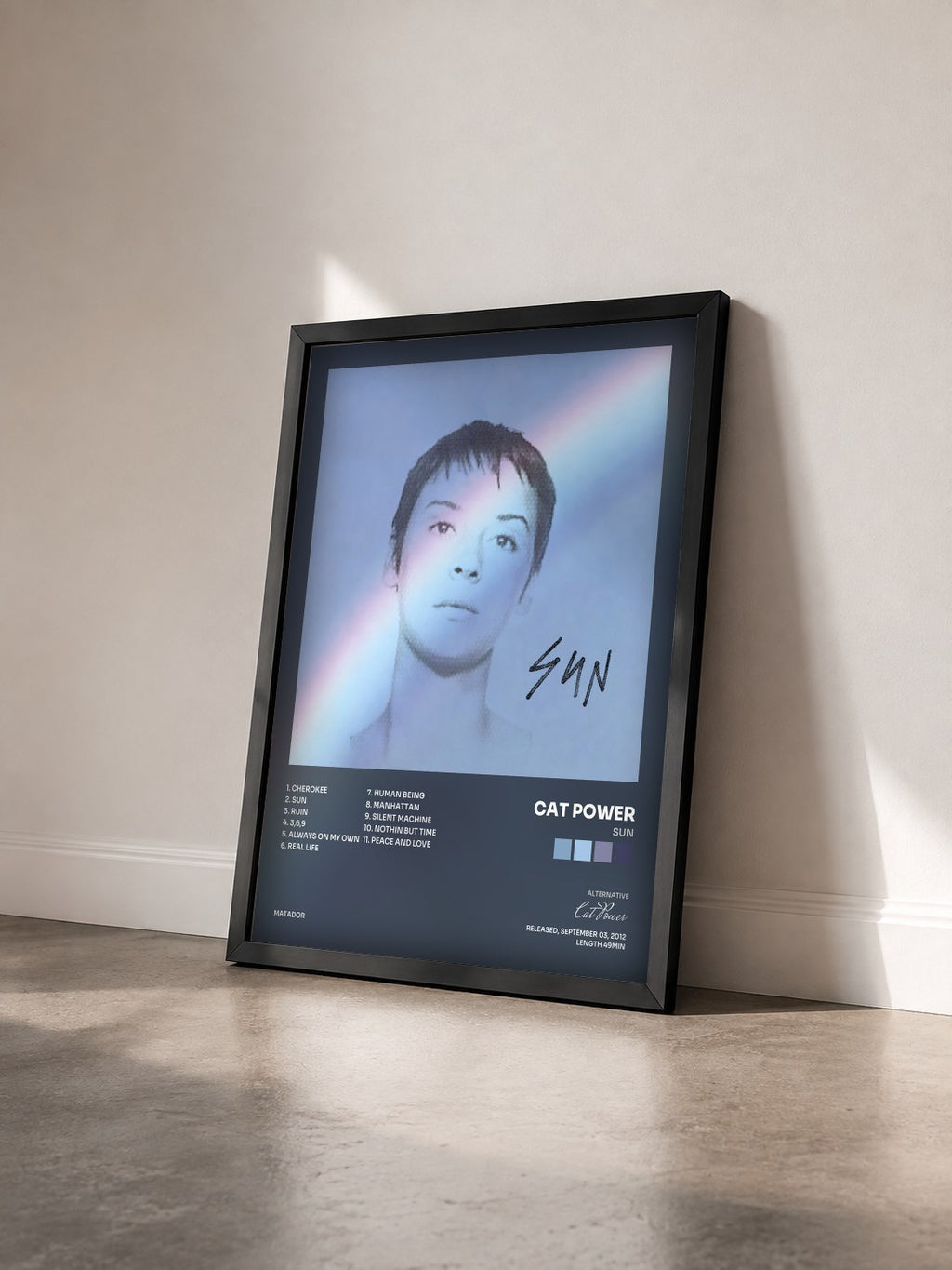 #noir Tableau de l'album Sun de Cat Power vu de trois quarts, cadre noir