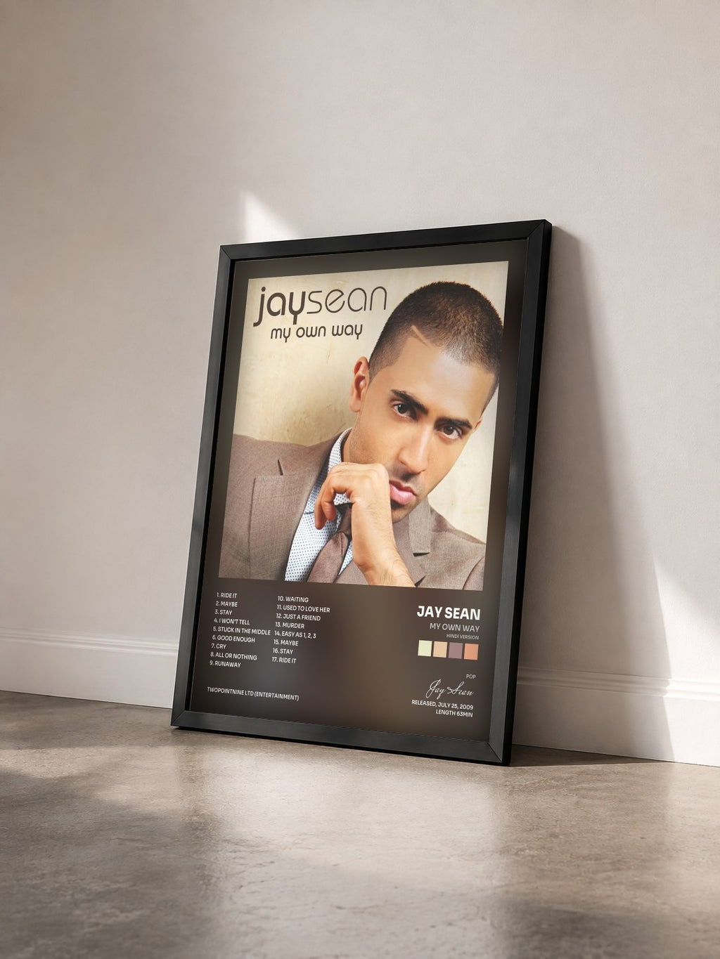 #noir Tableau de l'album My Own Way (Hindi Version) de Jay Sean vu de trois quarts, cadre noir